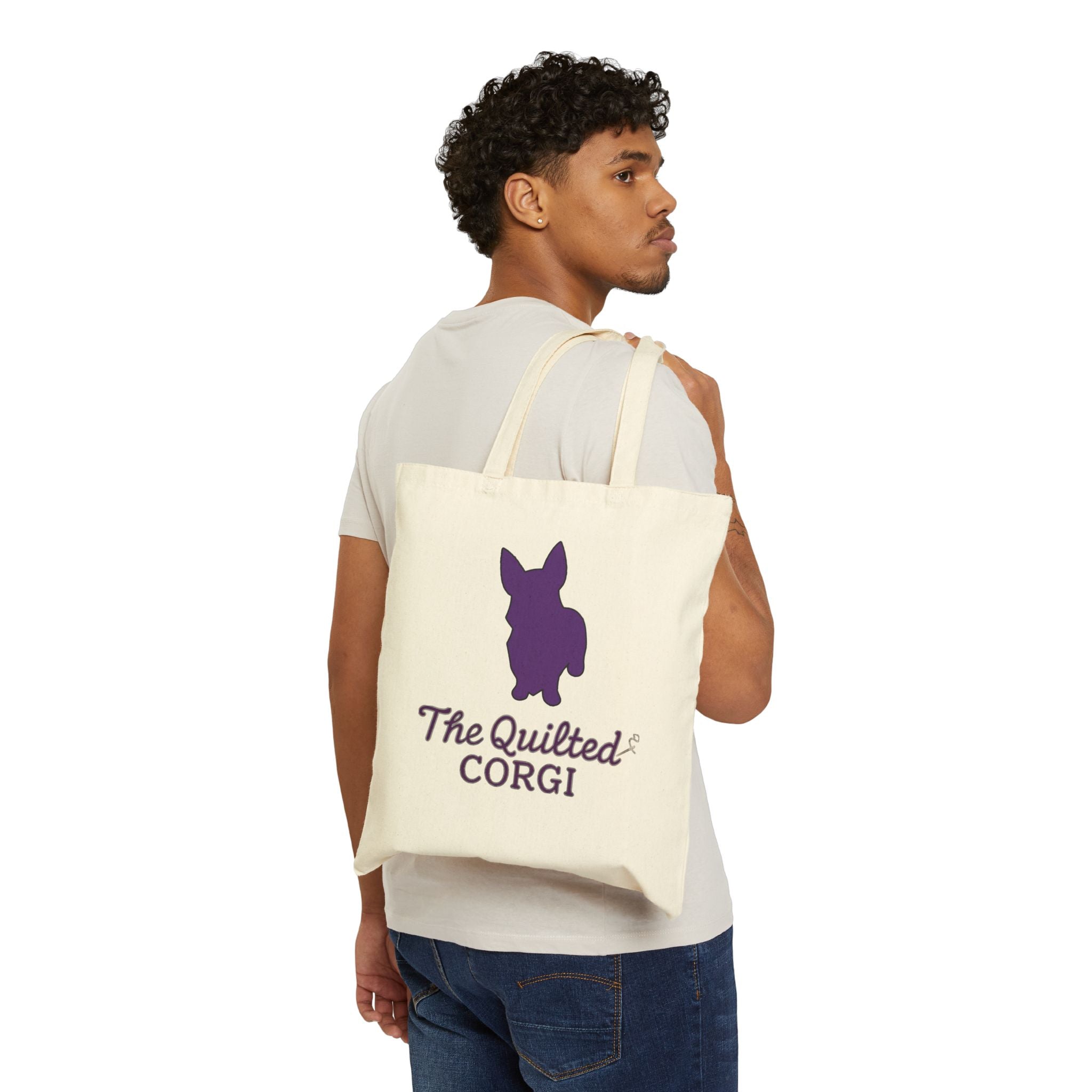 Corgi Quilt, Stylish Cotton Canvas Tote Bag for Pet Lovers, Shopping, Eco-Friendly, Gift for Corgi Owners, Easter Bag, Floral Design