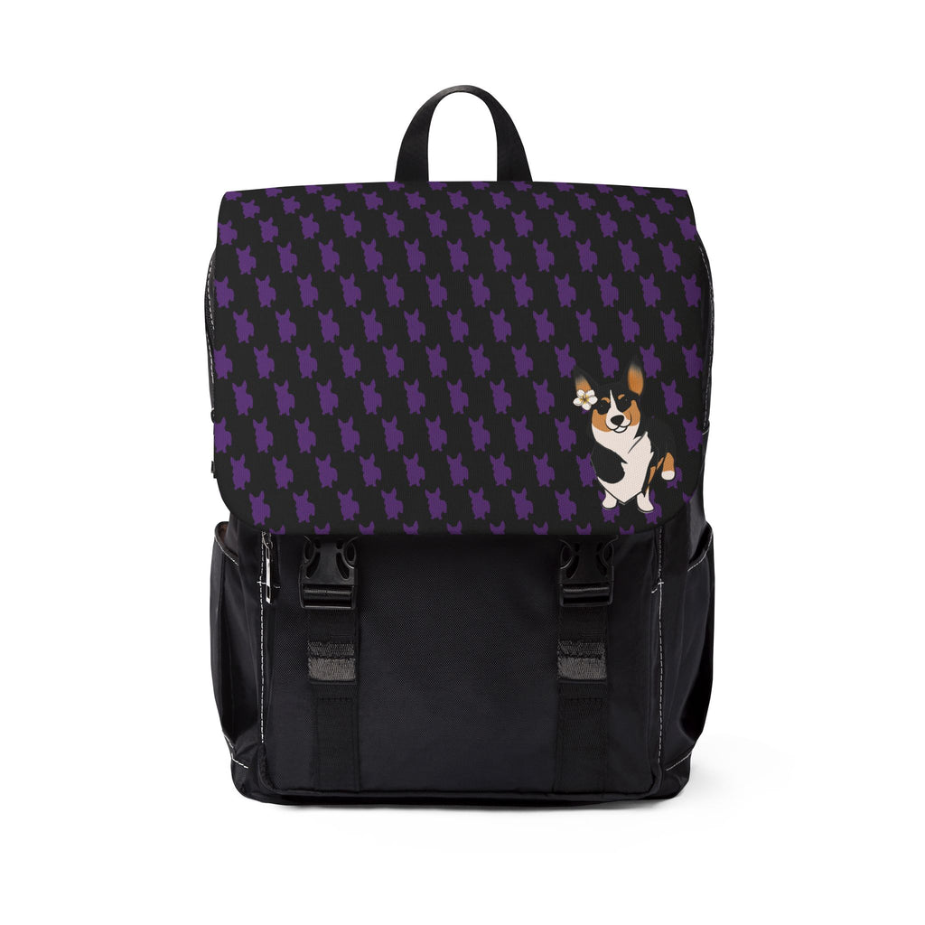 Disapproving Corgi with Flower Stylish Unisex Casual Shoulder Backpack